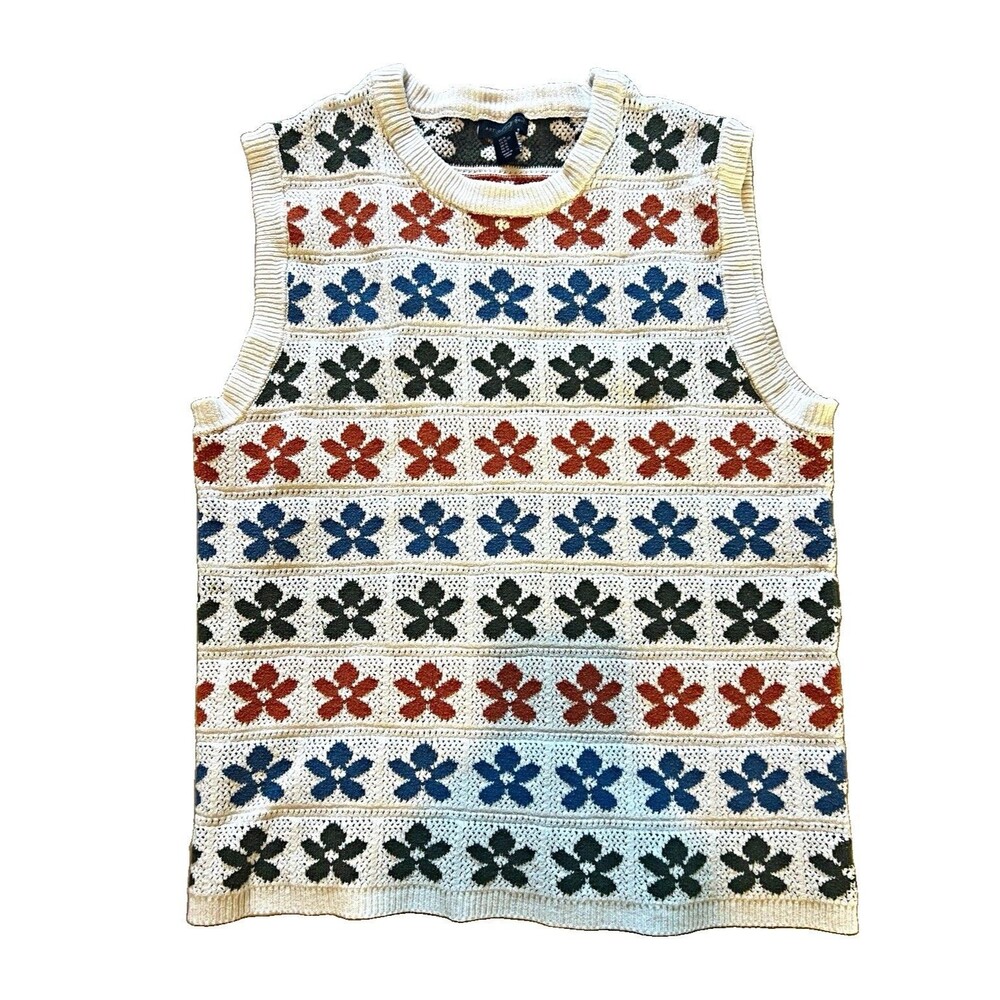 Art of Rhetoric Womens XL Sleeveless Knit Sweater Vest Crew Neck Floral Cream